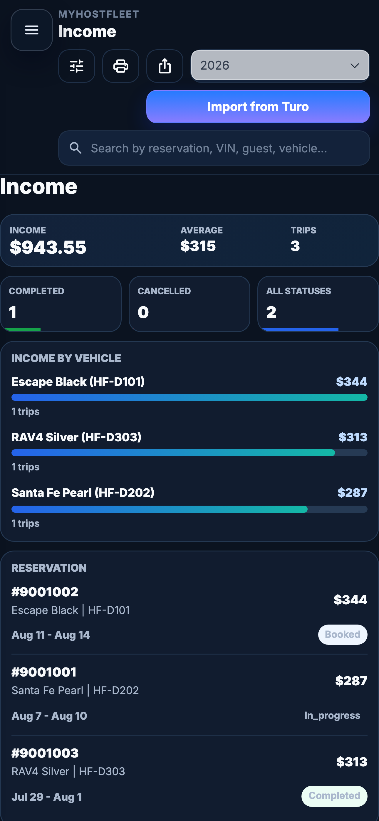 Mobile income in dark mode screenshot