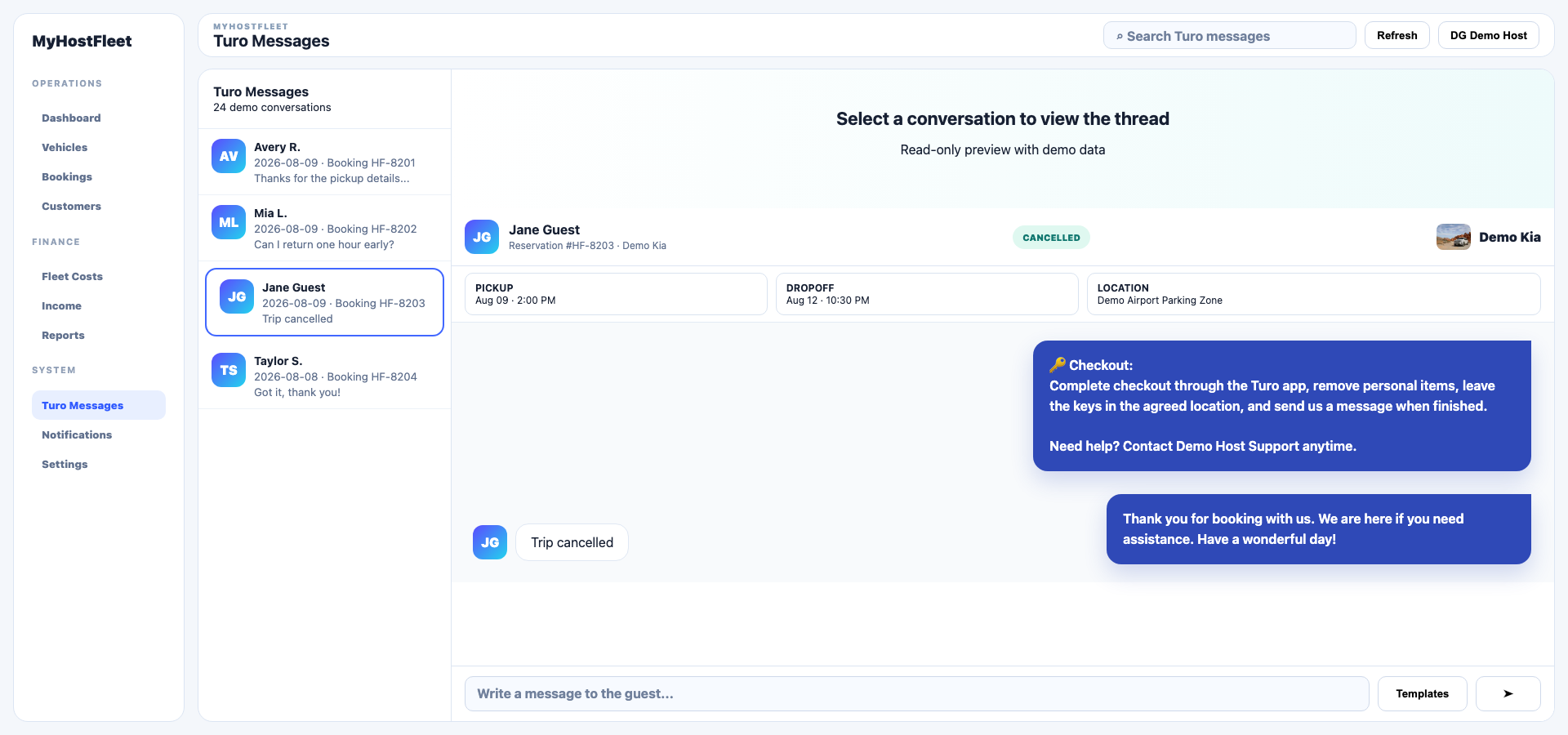 AI message assistant screenshot